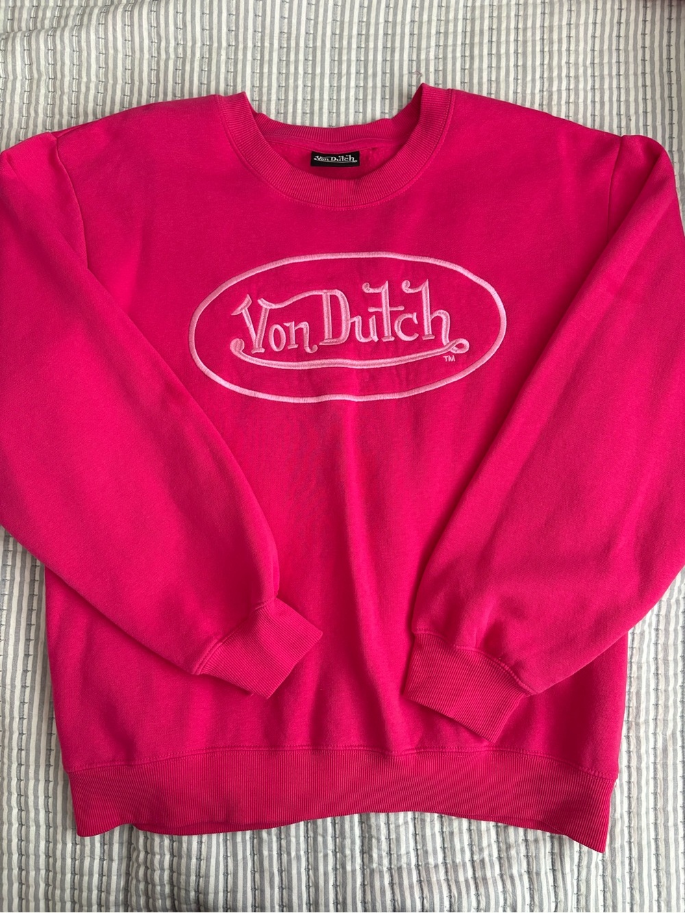 Von Dutch Bright Hot Pink Crewneck Sweatshirt with White Logo